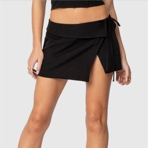 Low Rise Black Wrap Mini Skirt